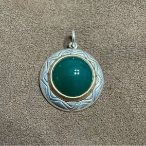 Elegant Silver and Gold Pendant with Green Stone